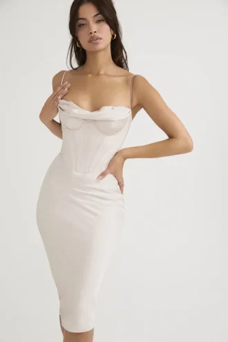 Abito midi a corsetto in raso Myrna Crystal