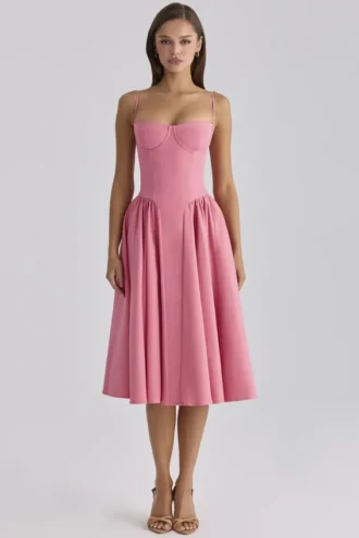 Abito midi a corsetto in twill di cotone color lampone Samaria