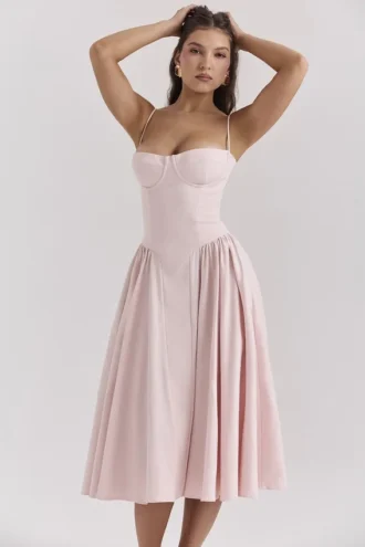 Abito midi a corsetto in twill rosa Samaria Ballerina