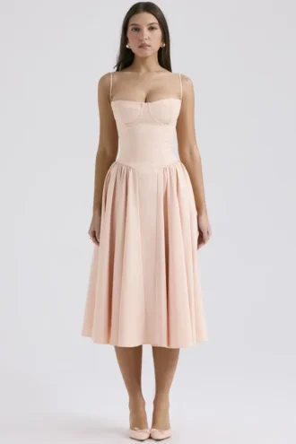 Abito midi a corsetto in twill Samaria Peach Parfait