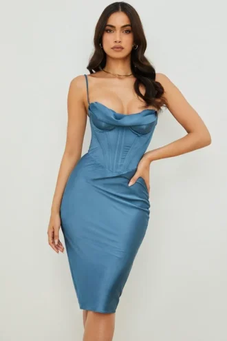 Abito midi a corsetto Myrna blu egeo