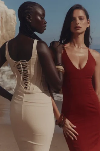 Abito midi a corsetto Samya color mandorla