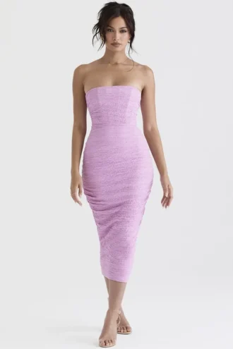 Abito midi a corsetto senza spalline Tana Pink