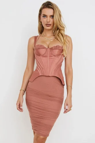 Abito midi a corsetto Talya in rosa antico