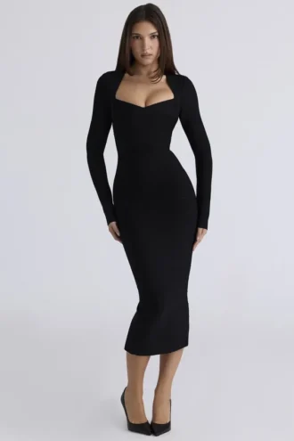 Abito midi a fascia a maniche lunghe Naomi Black