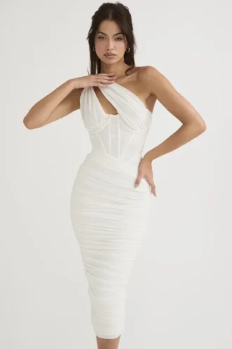 Abito midi asimmetrico con cut-out “Valentina” color avorio