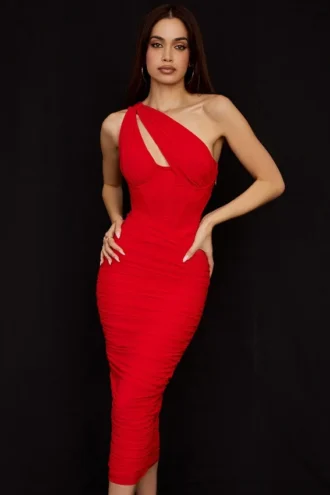 Abito midi asimmetrico con cut-out Valentina Scarlet
