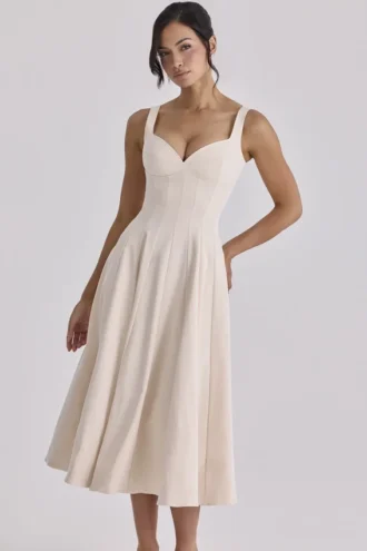 Abito midi Carlotta Vintage in twill avorio