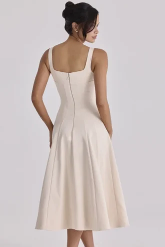 Abito midi Carlotta Vintage in twill avorio