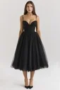 Abito midi con corpetto arricciato in tulle nero “Countess”