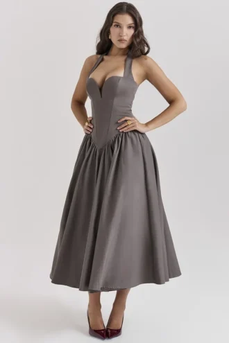 Abito midi con scollo all’americana Coquette Smoke