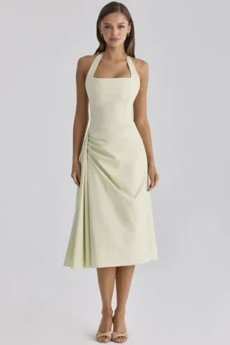 Abito midi con scollo all’americana in cotone verde matcha Tallulah