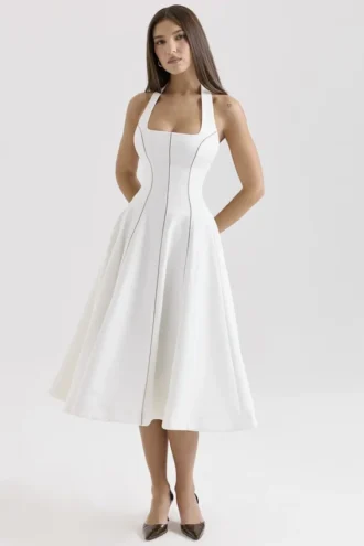 Abito midi con scollo all’americana Loulou color avorio