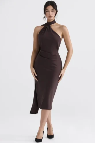 Abito midi con scollo incrociato Angelina Chocolate