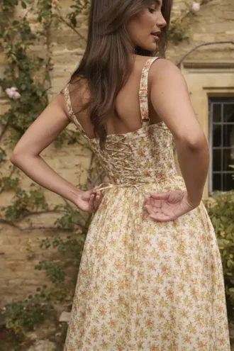 Abito midi con stampa Kelly Royal Rose in versione corsetto