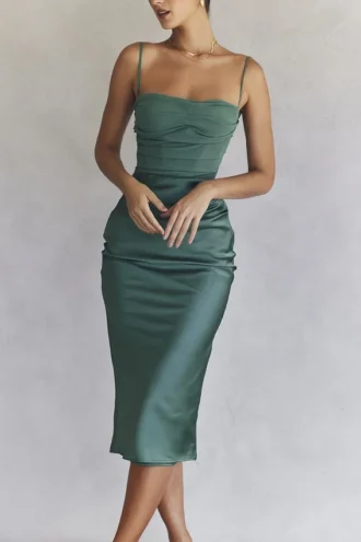 Abito midi drappeggiato con corsetto Teia Forest