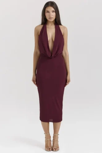 Abito midi drappeggiato Florentina Merlot