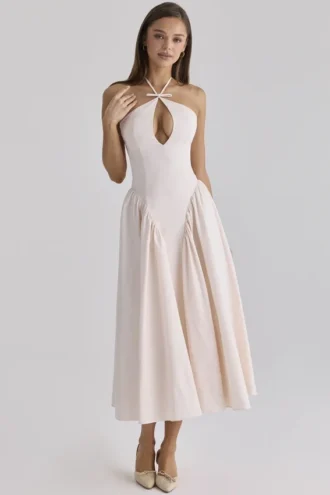 Abito midi in cotone con scollo a goccia Lilli Blush