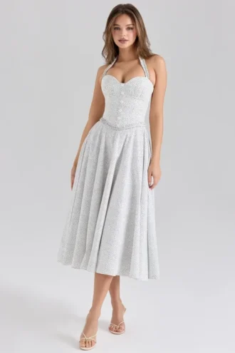 Abito midi in cotone con scollo all’americana e stampa a pois “Georgie”