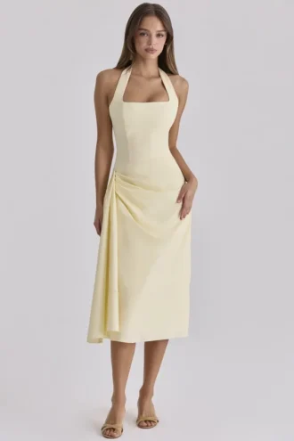 Abito midi in cotone con scollo all’americana Tallulah Lemon