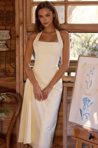 Abito midi in cotone con scollo all’americana Tallulah Lemon