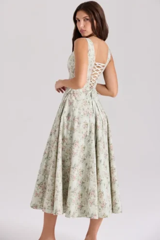 Abito midi in cotone con stampa floreale Mariabella Sage