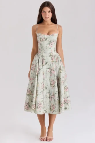 Abito midi in cotone con stampa floreale Samaria Sage