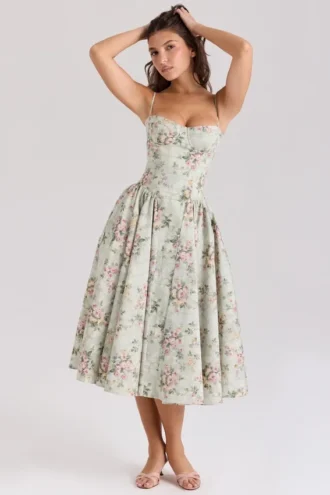 Abito midi in cotone con stampa floreale Samaria Sage