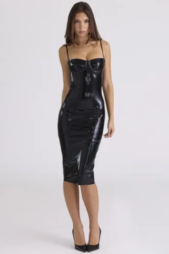 Abito midi in lattice nero Noella – Edizione limitata