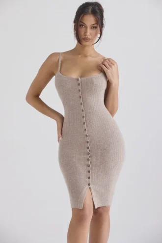 Abito midi in maglia di cashmere beige Teva