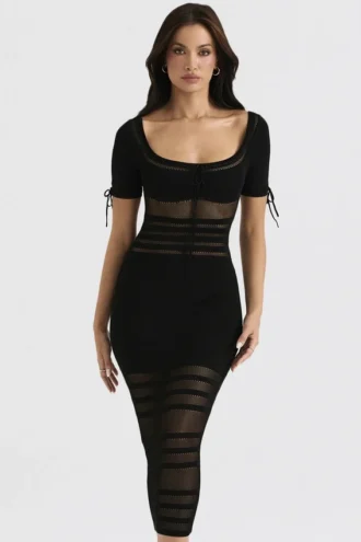 Abito midi in maglia traforata Lilla Black