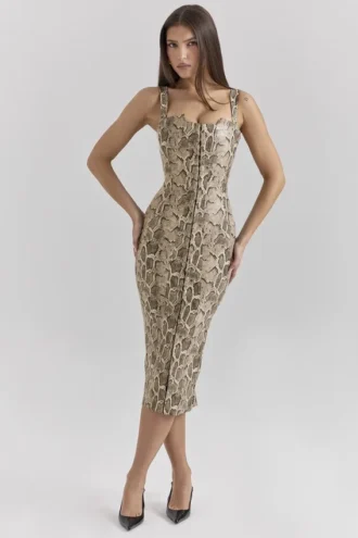 Abito midi in pelle vegana con stampa serpente Gracie
