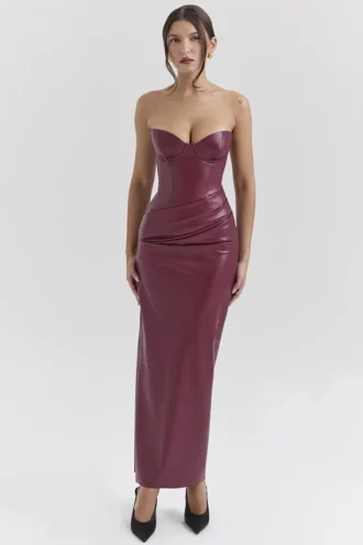 Abito midi in pelle vegana Juliana Cabernet