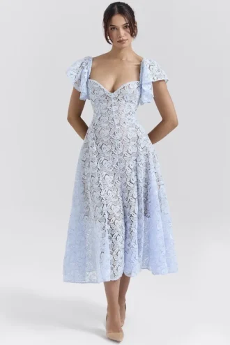 Abito midi in pizzo floreale Austen Bluebell