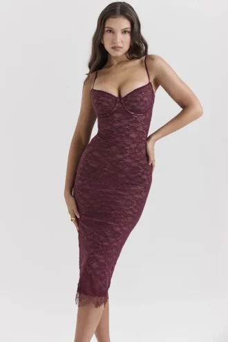 Abito midi in pizzo Melina Mulberry