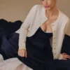 Abito midi in raso e tulle blu navy “Mademoiselle”