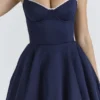 Abito midi in raso e tulle blu navy “Mademoiselle”