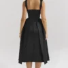 Abito midi in raso nero con spalline intrecciate “Paloma”