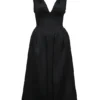 Abito midi in raso nero con spalline intrecciate “Paloma”