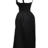 Abito midi in raso nero con spalline intrecciate “Paloma”