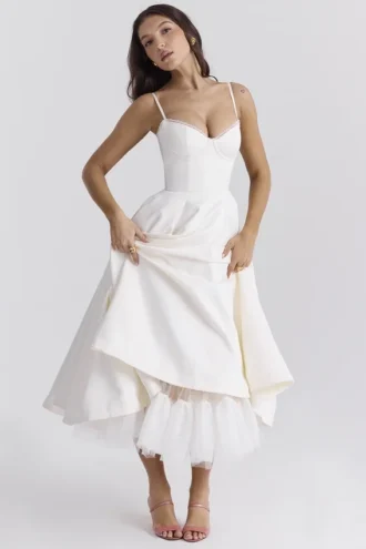 Abito midi in tulle bianco Mademoiselle