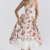Abito midi in tulle con stampa di rose italiane Mademoiselle
