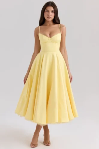 Abito midi in tulle di raso giallo Mademoiselle Sunshine