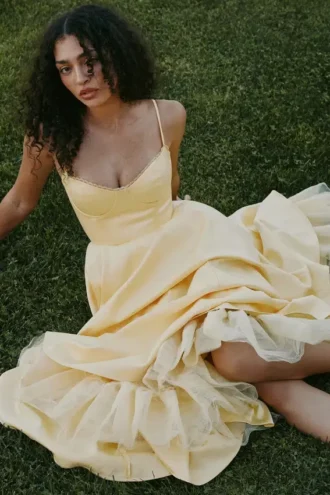Abito midi in tulle di raso giallo Mademoiselle Sunshine