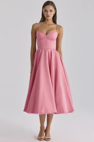 Abito midi in tulle di raso Mademoiselle Raspberry