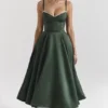 Abito midi in tulle di raso verde bosco Mademoiselle