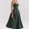 Abito midi in tulle di raso verde bosco Mademoiselle