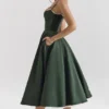 Abito midi in tulle di raso verde bosco Mademoiselle