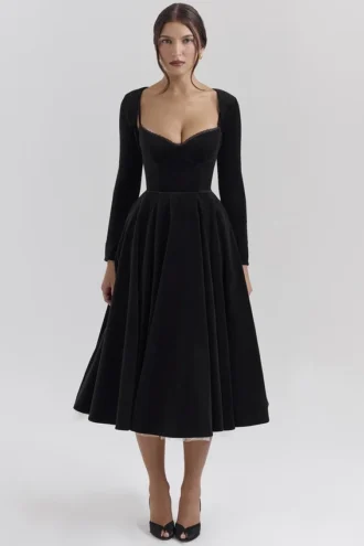 Abito midi in tulle e velluto nero Mademoiselle + Boleri