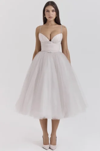 Abito midi in tulle French Dove “Countess”